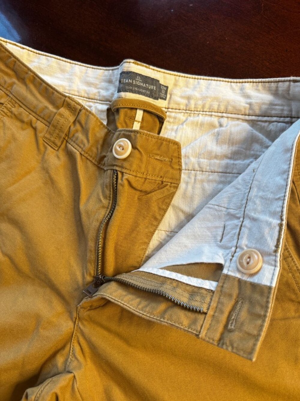 L.L. Bean Signature Slim Straight Fit Khaki Mustard Cotton Pants 32x32 - Picture 4 of 6